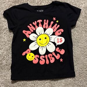 The Children's Place Black Tee with Yellow and Pink Print